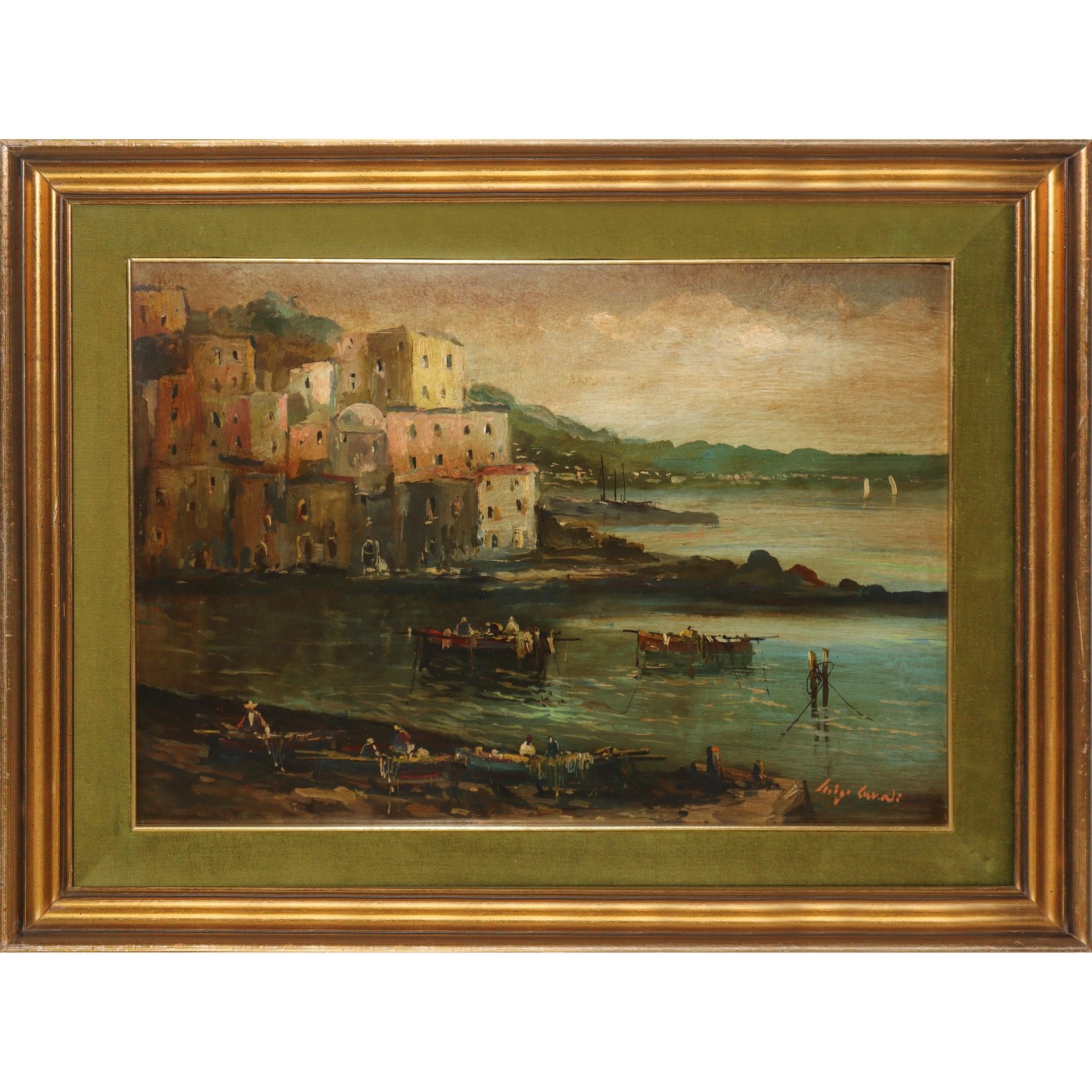 Luigi Canali Luigi Canali（20 世纪）--有船只和渔民的码头，20 世纪 高厘米 45x65 - 画框高厘米 67x88 石灰岩上的油&hellip;
