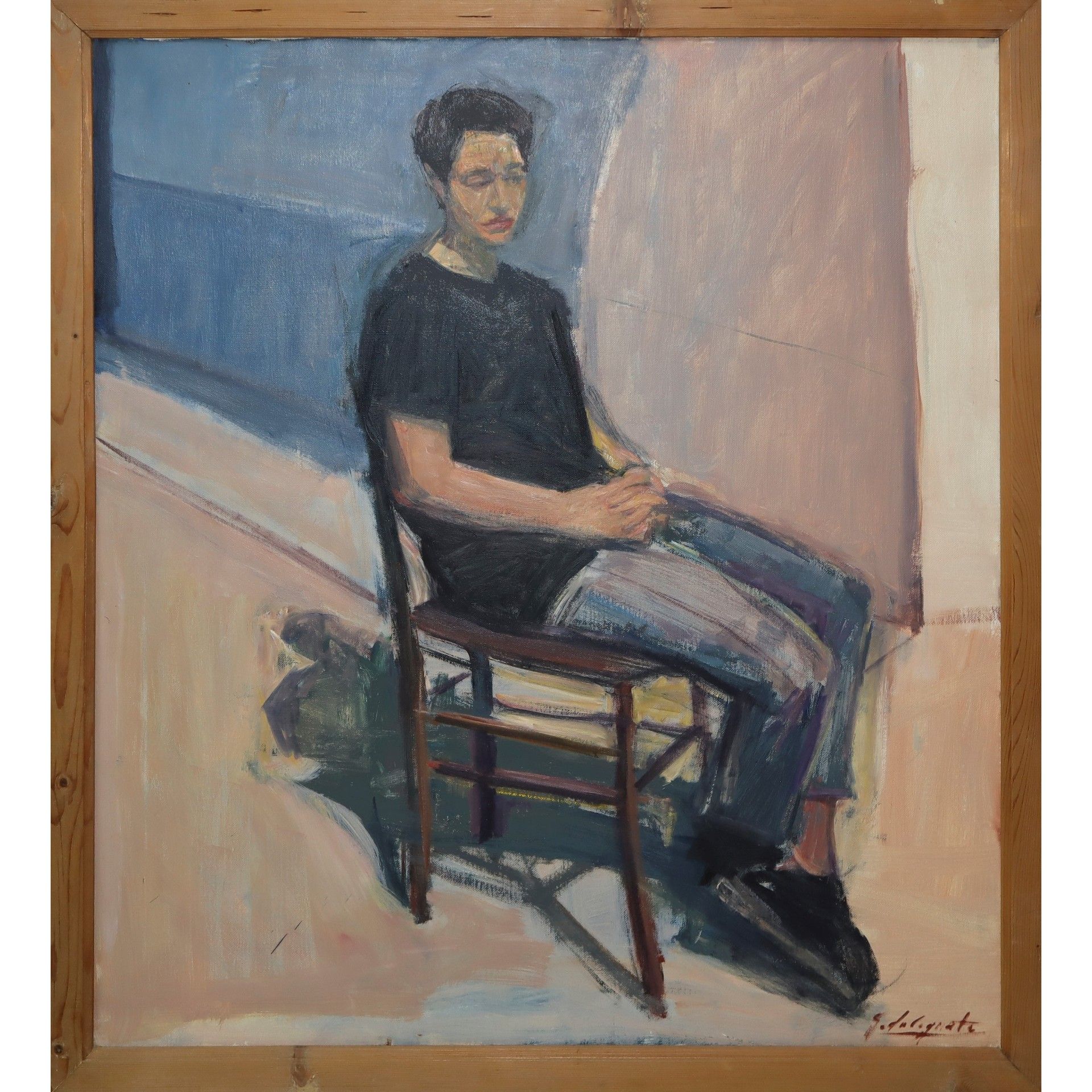Giovanni La Cognata Giovanni La Cognata（1954 年）--人物坐像 厘米 90x80，画框 95x85 布面油画，正面右&hellip;