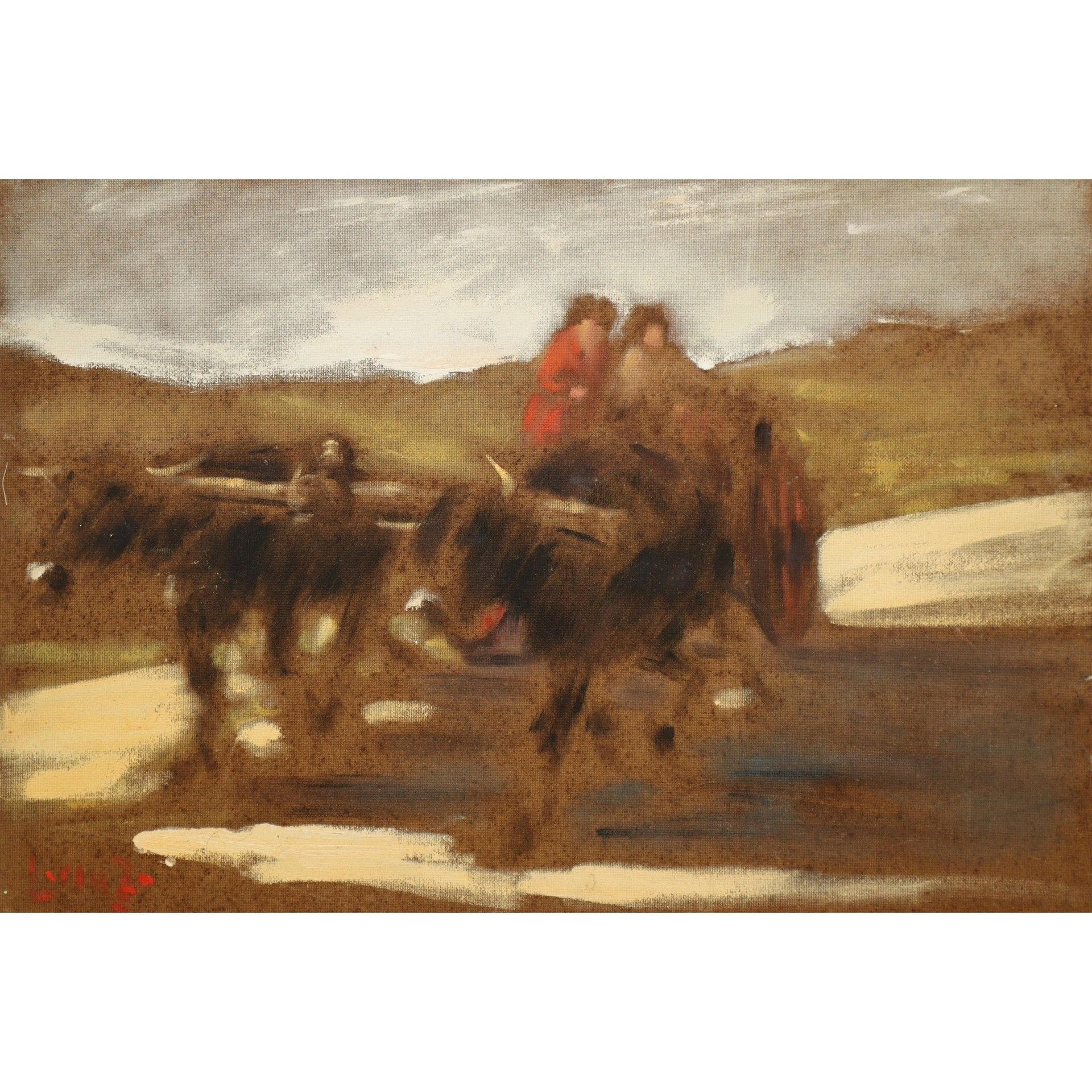 Albino Lorenzo 阿尔比诺-洛伦佐（特罗佩阿，1922-2005 年）--牵牛的妇女，60/70 年代 高厘米 70x50 石灰岩上的油画 
背面有&hellip;