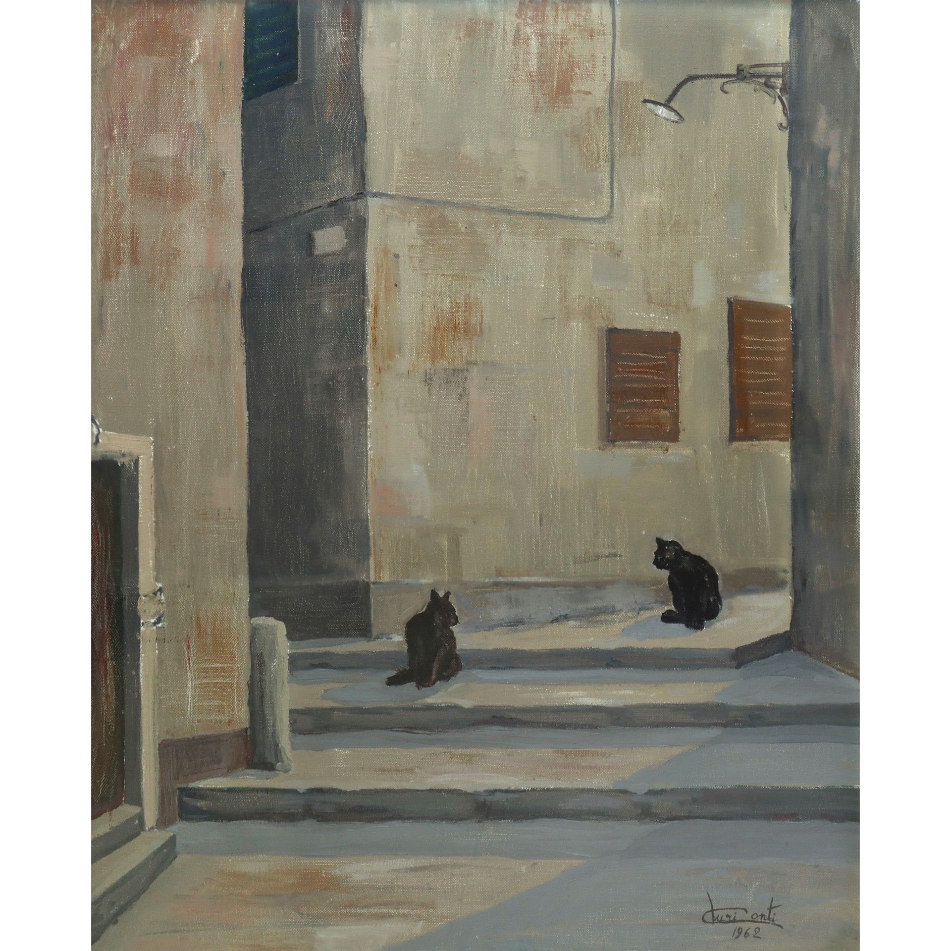 Salvatore Conti Salvatore Conti - Vicolo con gatti, Agira, 1962 H cm 70x60 - en &hellip;