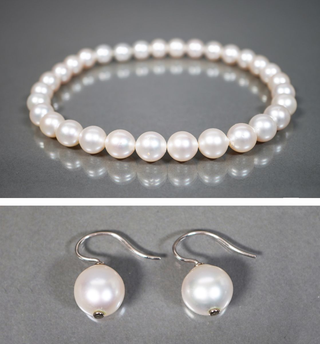 Null Collier et boucles d'oreilles en perles des mers du Sud, 32 perles d'enviro&hellip;