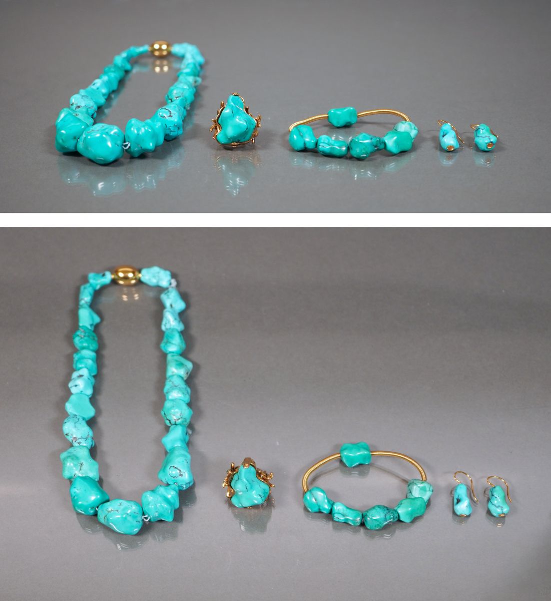 Null Parure de turquoises, GG 750, ,composée d'un collier, d'une bague, d'un bra&hellip;