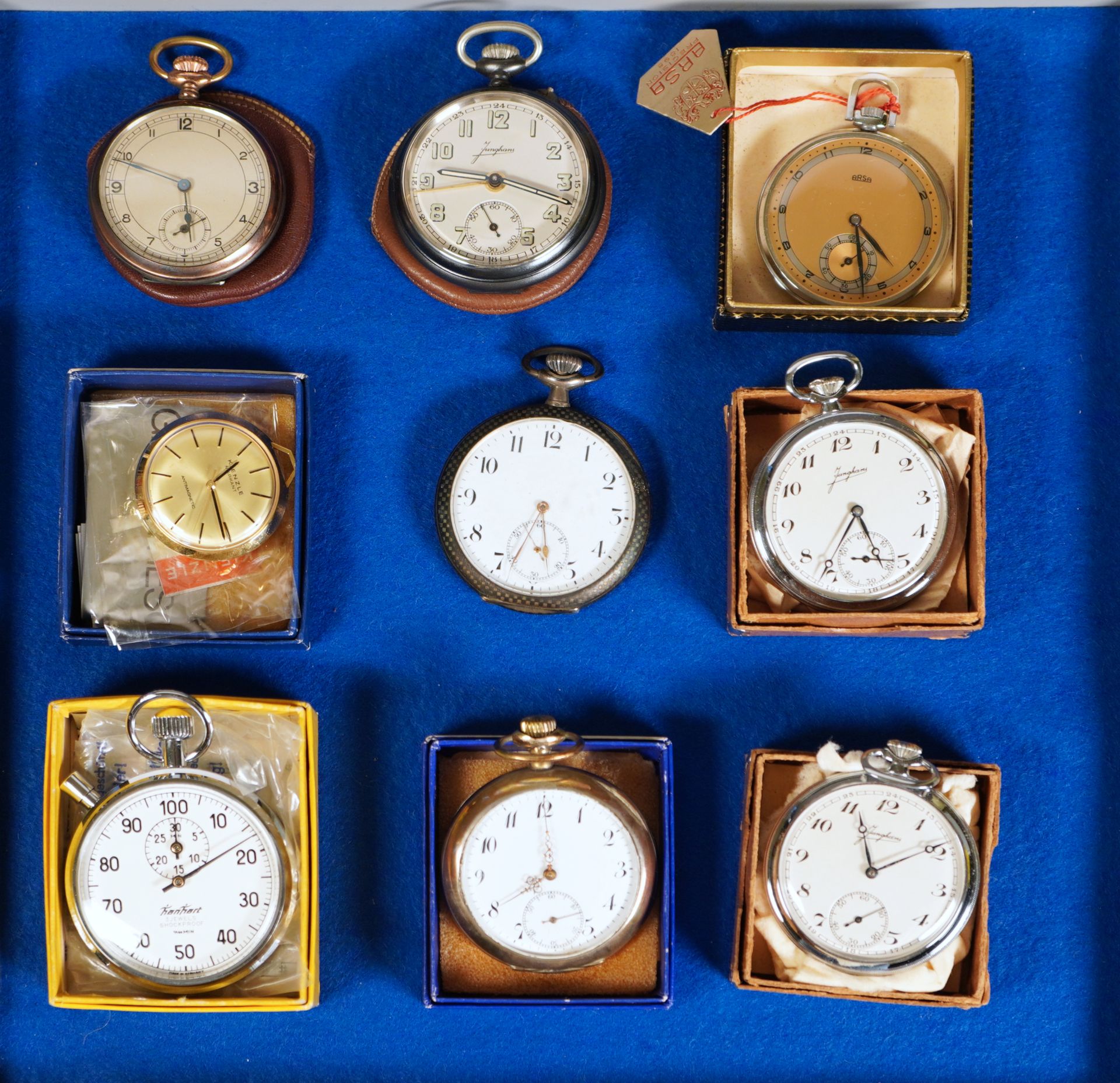 Null Lot de 9 montres de poche, 1ère moitié du 20e siècle, dont Junghans, Arsa, &hellip;