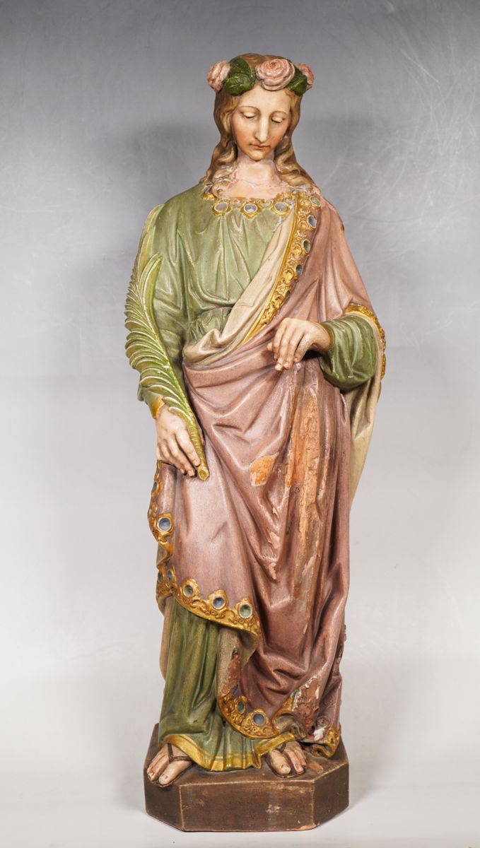 Null Heilige Filomena mit Palmenzweig und Rosenkranz im Haar, ,Ton, farbig gefas&hellip;