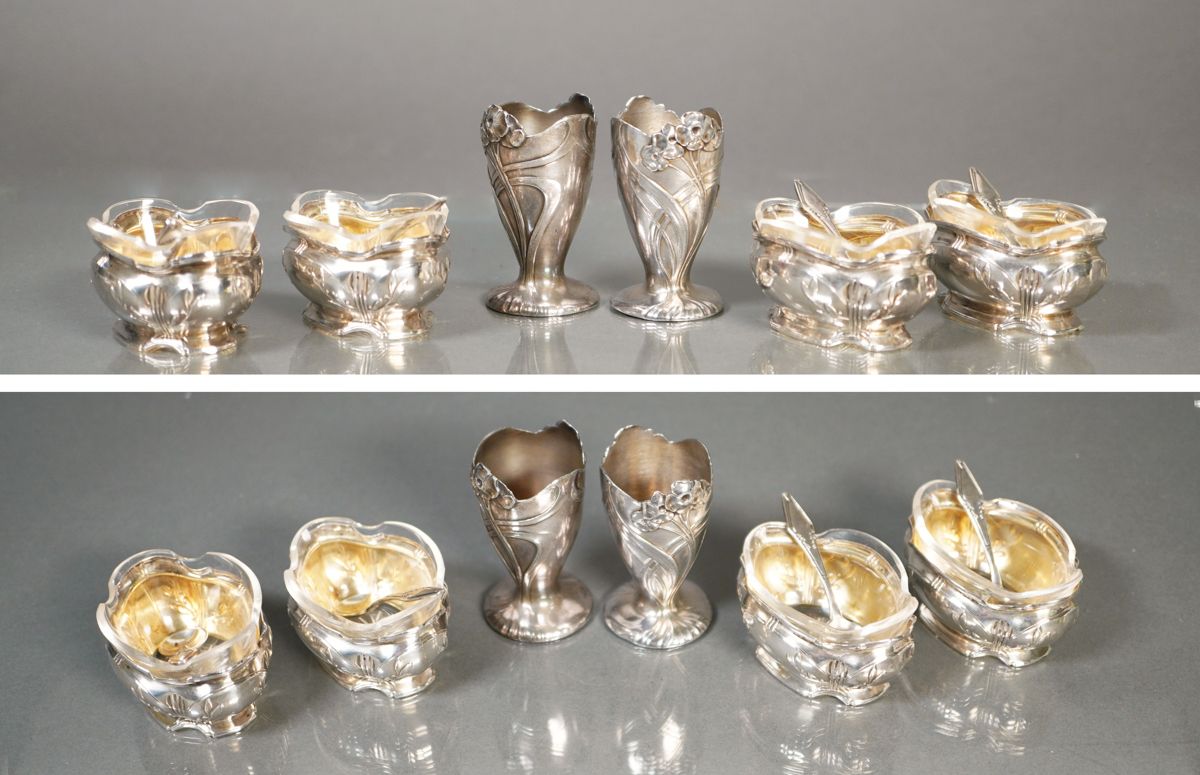 Null Quatre salières et deux vases miniatures WMF Art Nouveau (étain), ,salières&hellip;