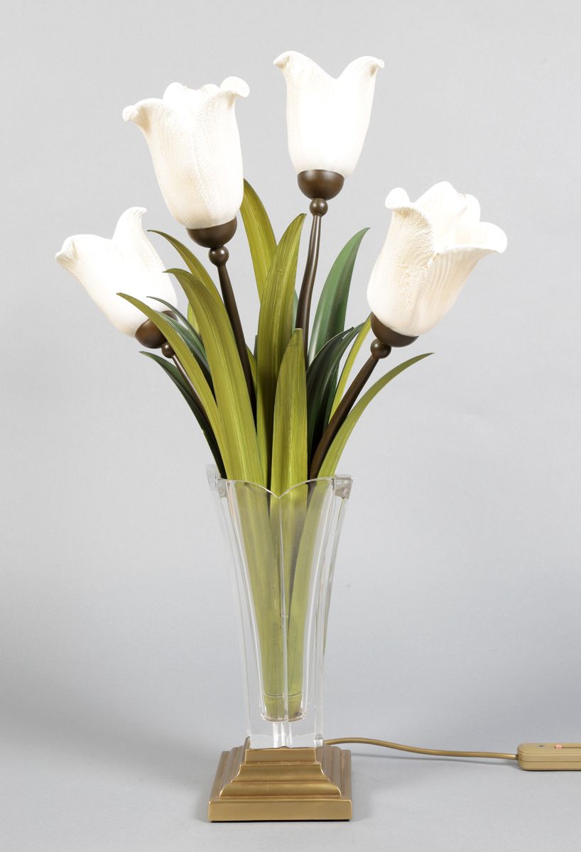 Null Lampe-vase décorative pour fleurs, France, années 1980, ,base en laiton, ve&hellip;