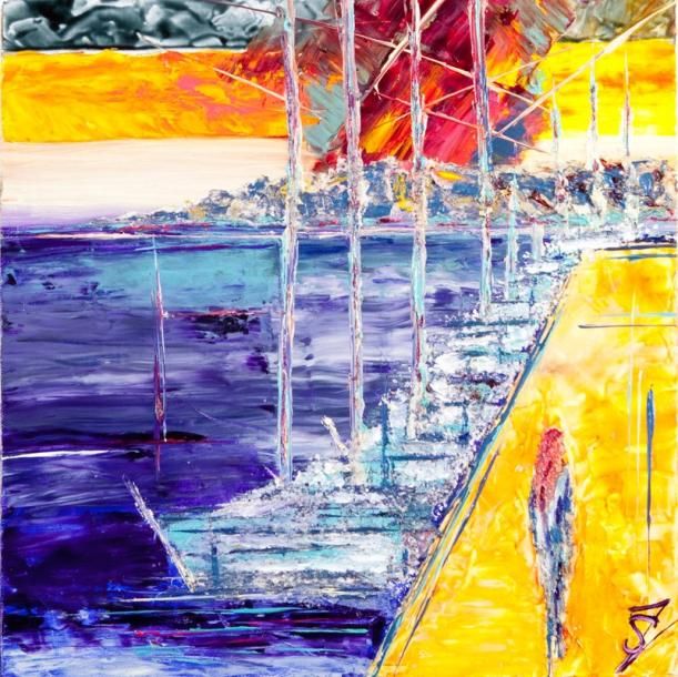 VIEREN Anne-Sophie «Le Port» thème «Vision» Huile sur toile SBD, 40 x 40 cm