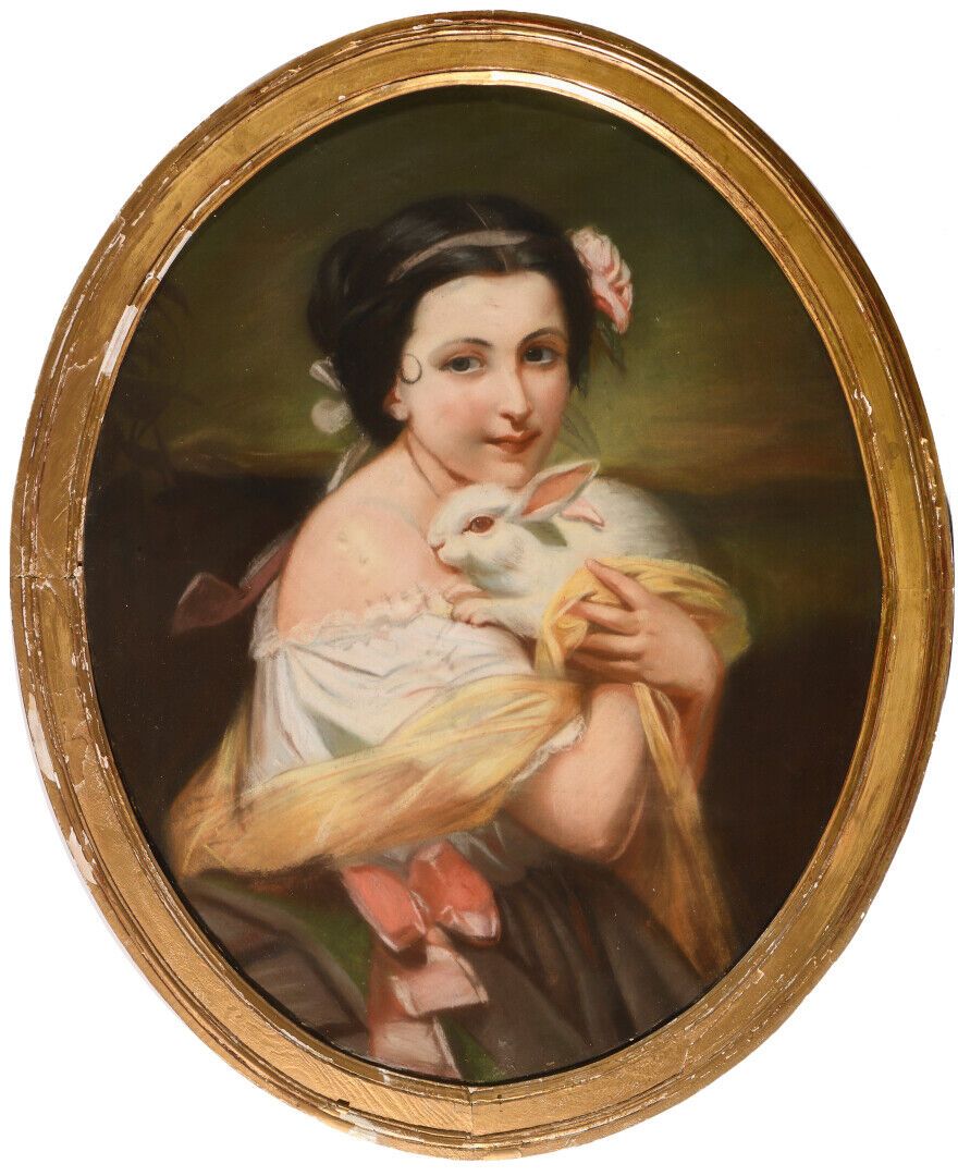 Null École française XIXe.

Jeune fille au lapin.

Pastel ovale.

72 x 58 cm.


&hellip;