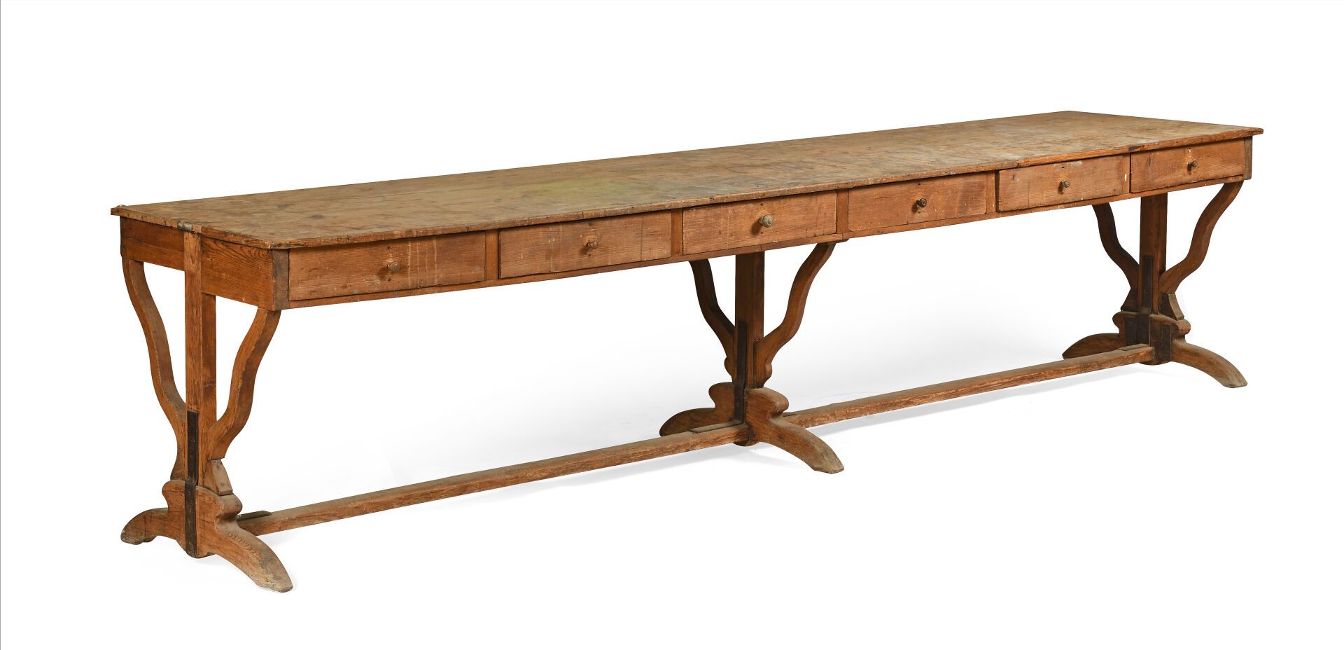 Null Grande tavolo artigianale rettangolare in legno di abete con otto cassetti &hellip;