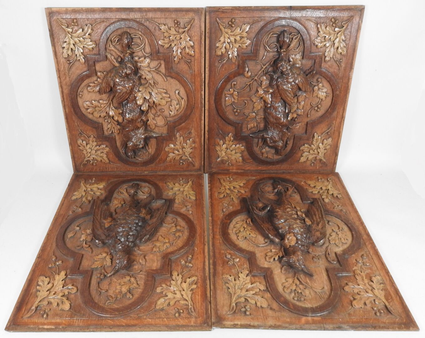 Null Suite of four furniture panels in molded and carved wood decorated with sti&hellip;