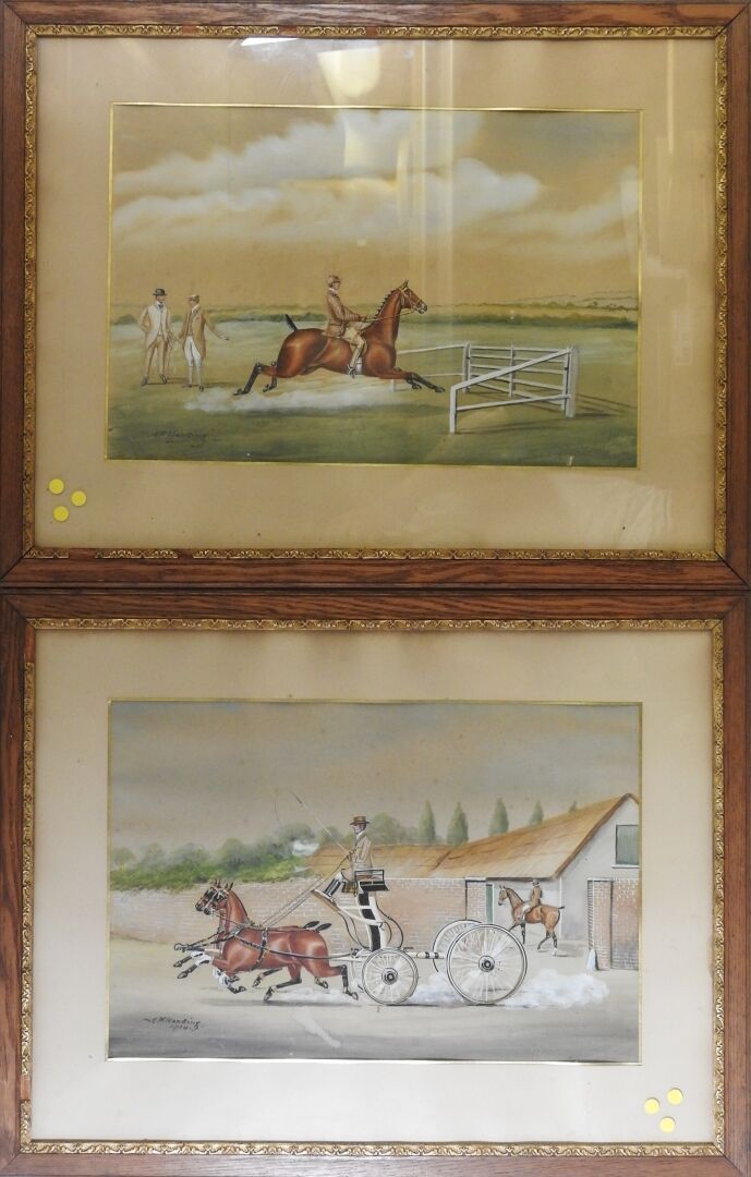 Null 亨利-威廉-斯坦丁(Henry William STANDING) (act.1894-1931)。

"马车 "和 "骑手"。

两幅水彩画，左下方&hellip;