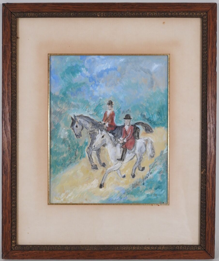 Null JACOT（20岁）。

马背上的骑手。

水彩画，右下方有签名。

24 x 19.5 cm at sight.