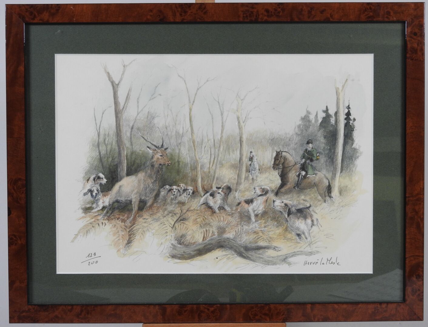 Null 埃尔韦-勒梅斯勒（生于1955年）。

雄鹿的农场。

石版画右下方有签名，编号为129/200。

22,5 x 32,5厘米。