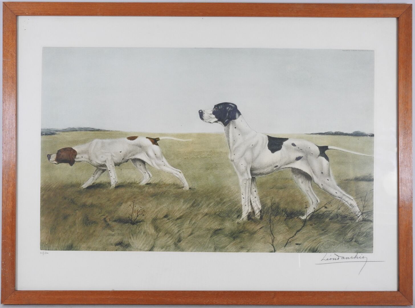 Null Léon DANCHIN (1887-1938).

Deux chiens à l'arrêt.

Lithographie en couleurs&hellip;