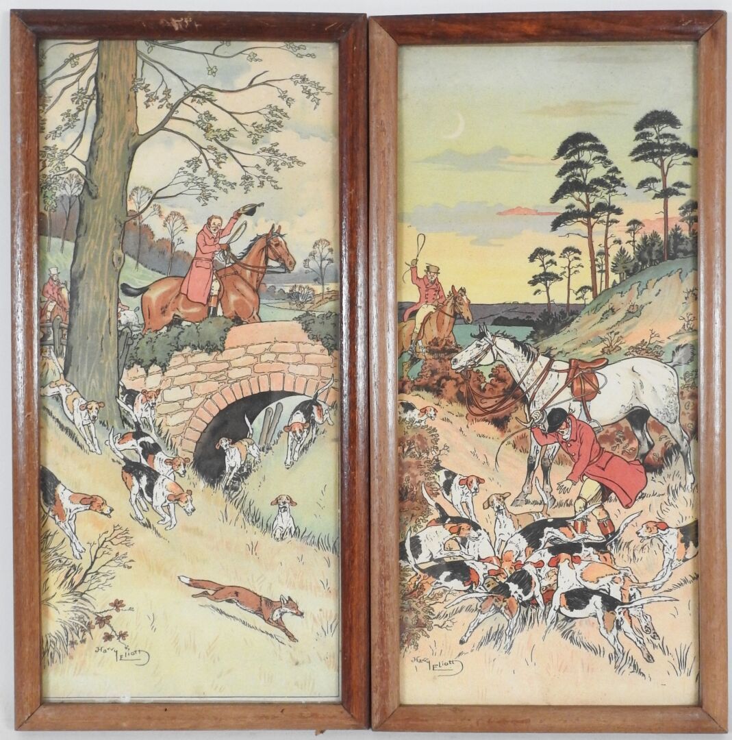 Null Harry ELIOTT (1882-1959) d'après.

Chasse à courre au renard.

Deux estampe&hellip;