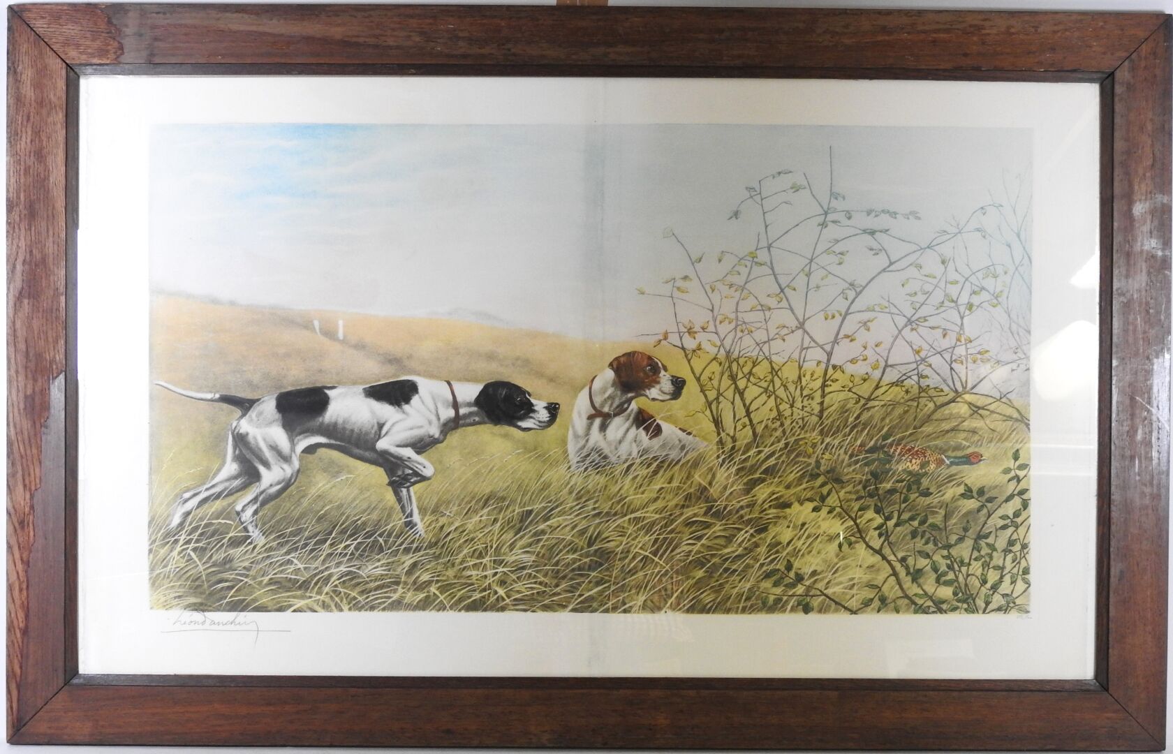Null Léon DANCHIN (1887-1938).

Due cani da caccia in piedi su un fagiano.

Lito&hellip;