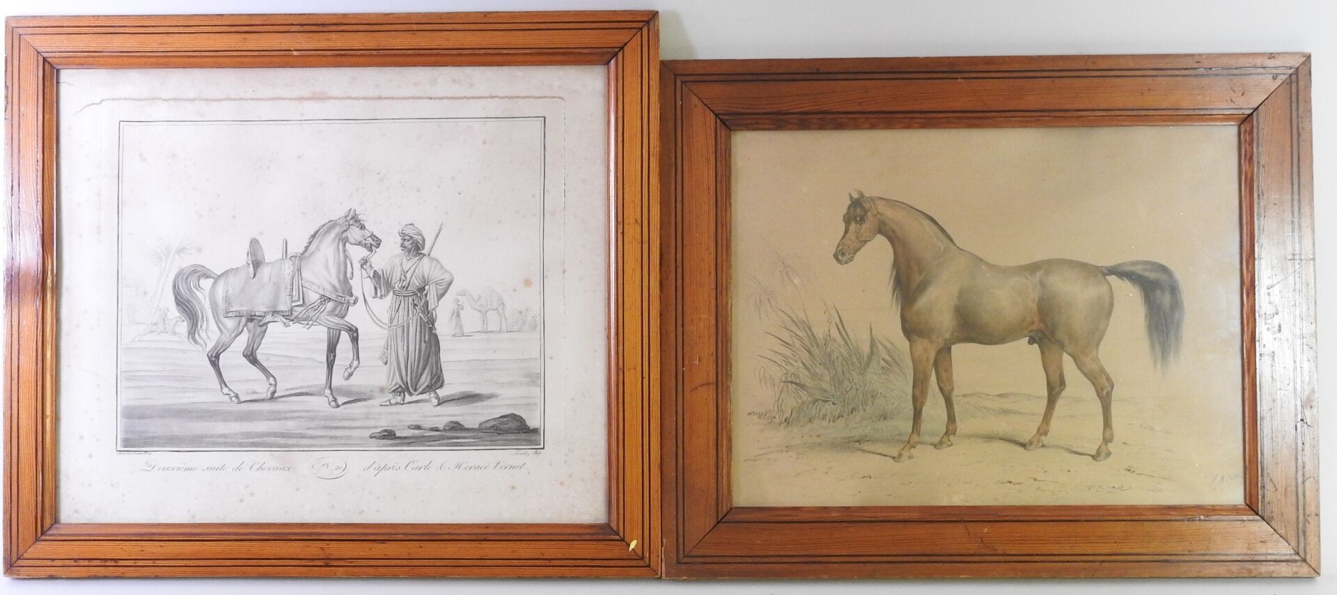 Null Lot de deux gravures dont:

-Deuxième suite de chevaux d'après Carle et Hor&hellip;