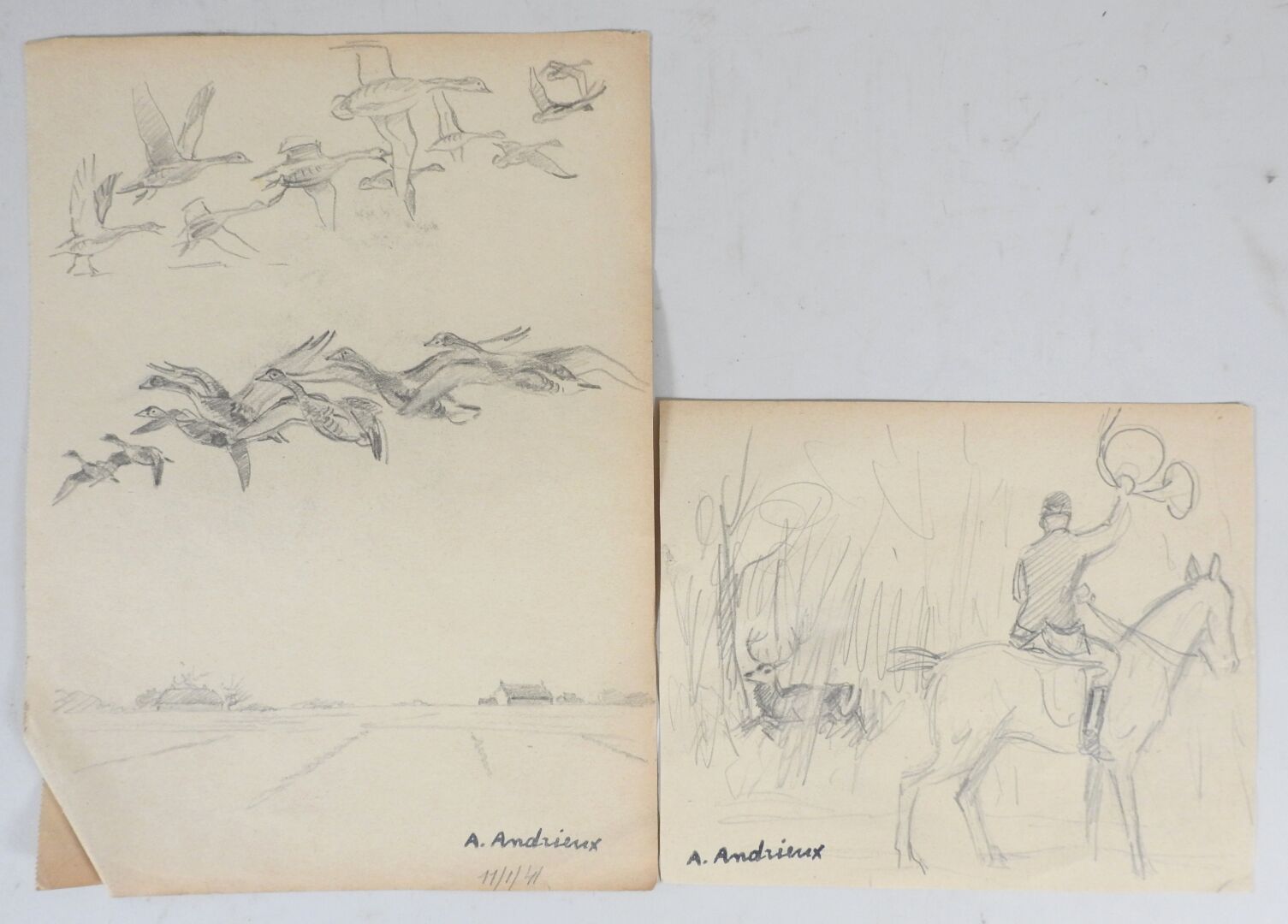 Null 路易-阿尔弗雷德-安德烈（1879-1945）。

鹅的研究。

正反两面都有签名，右下方有日期（19）41。

31 x 22.5厘米。

折叠。
&hellip;