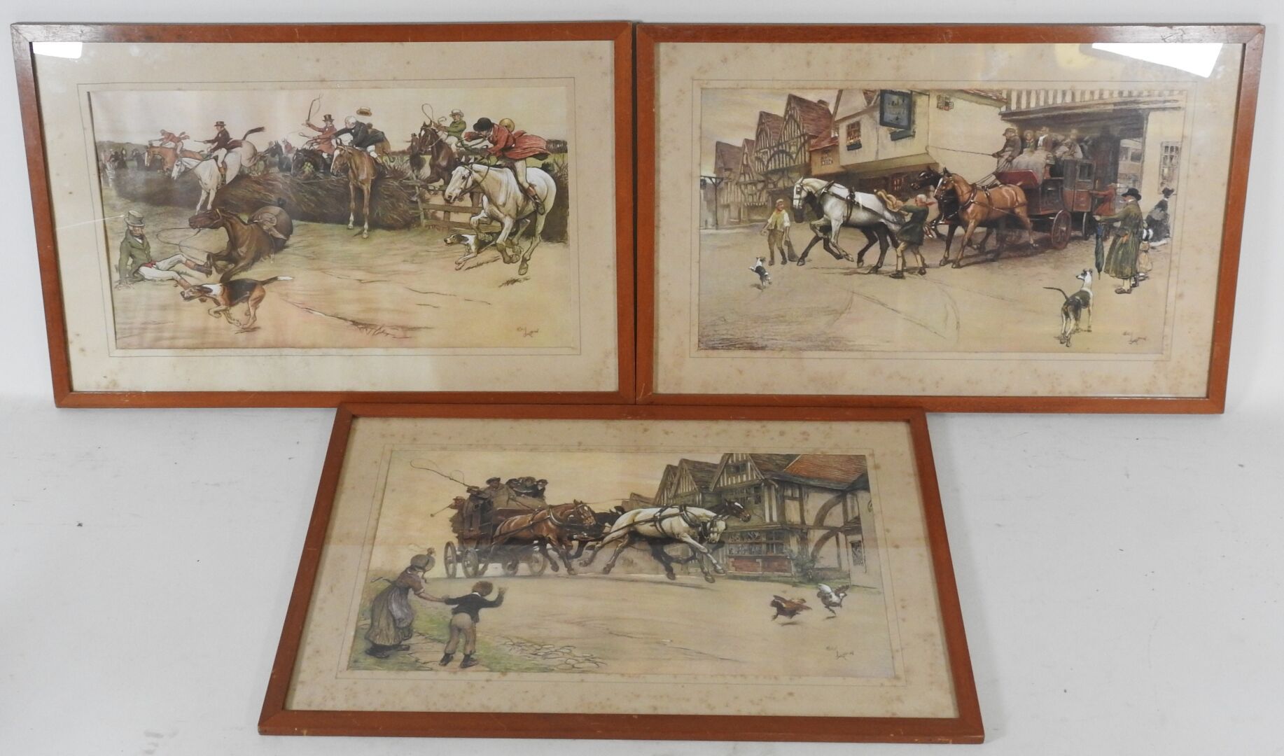 Null Cécil ALDIN (1870-1935)之后。

狩猎场景和驿站。

套装的三幅复制品。

23 x 40,5 cm 正在观看。

有狐臭。