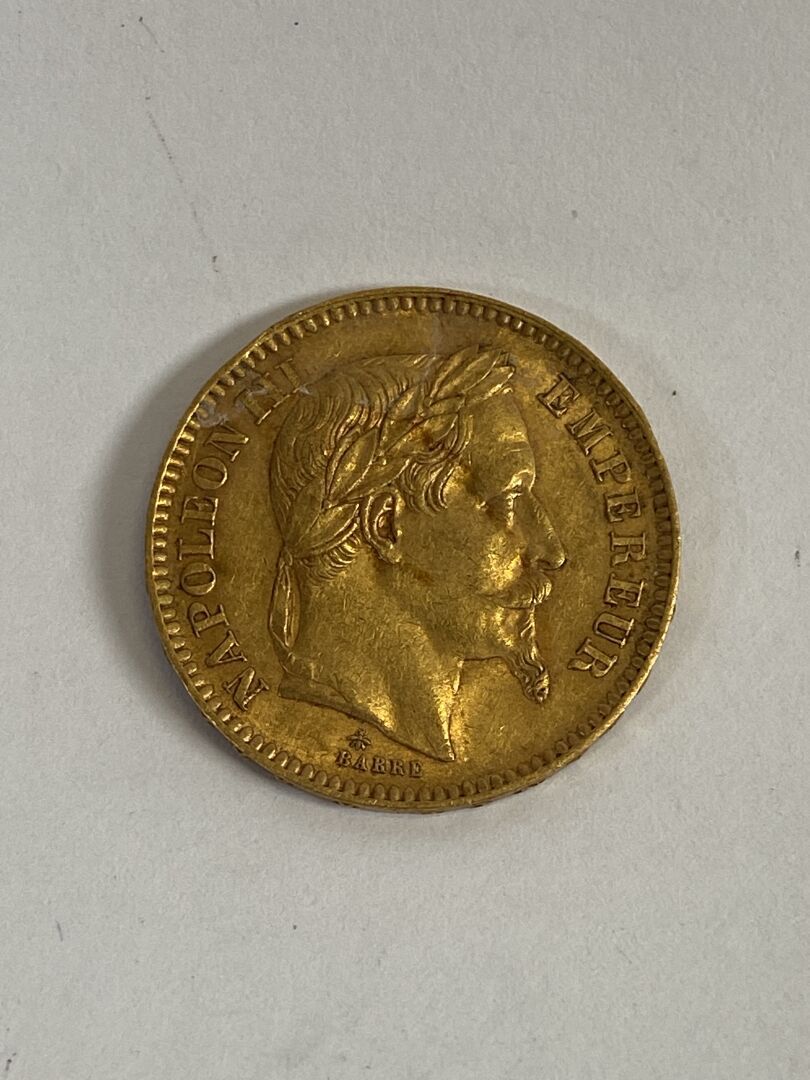 Null 20 francs gold coin, Napoleon II head, 1864.