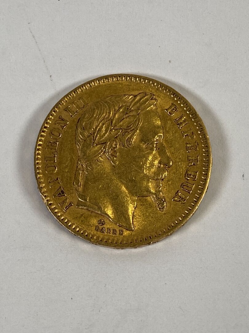 Null 20 francs gold coin, Napoleon III head laurel, 1863.