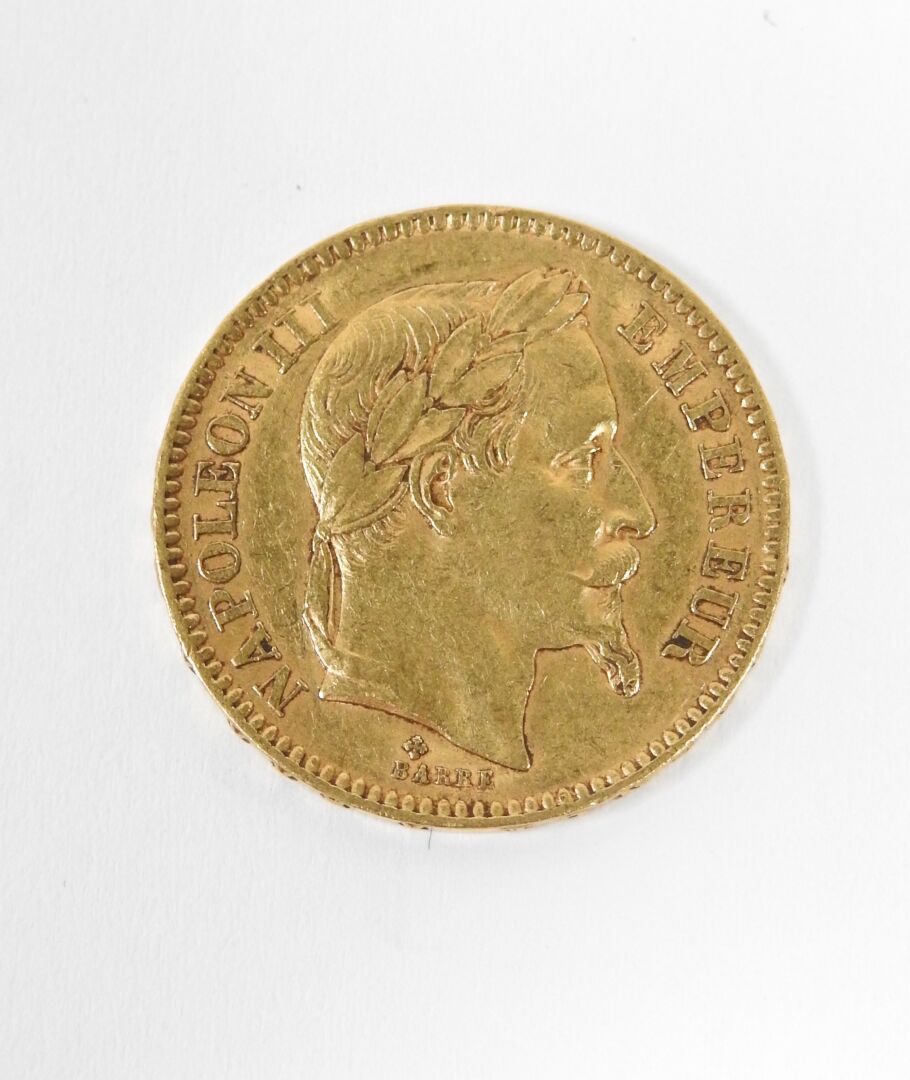 Null Pièce de 20 francs en or, Napoléon III tête laurée,1863.