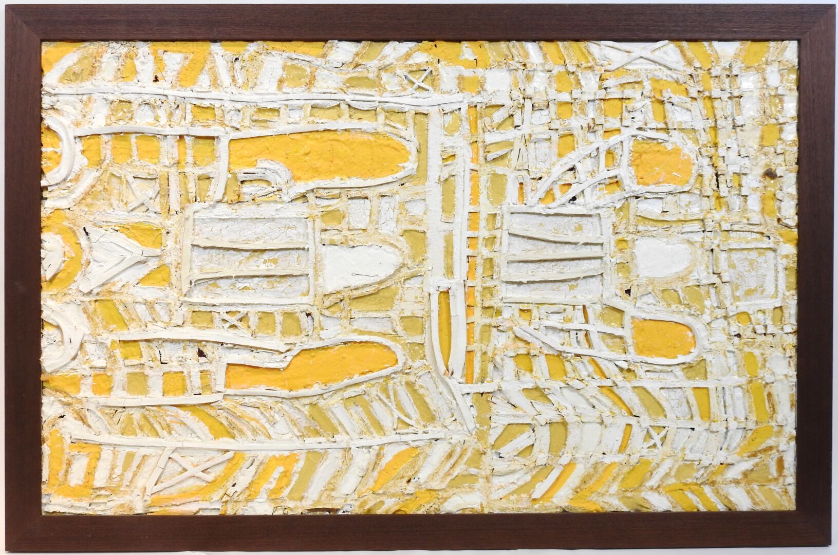 Null 20世纪的学校。
黄色和白色组成。
布面油画和混合技术。
73 x 116.
(孔)。