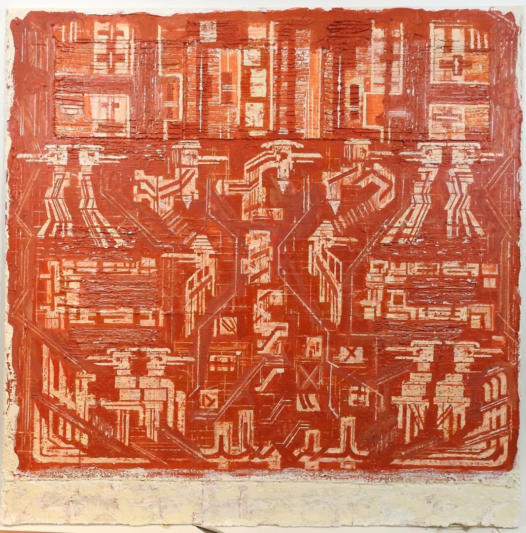 Null École XXe.
Composition abstraite rouge.
Technique mixte sur toile.
120 x 12&hellip;