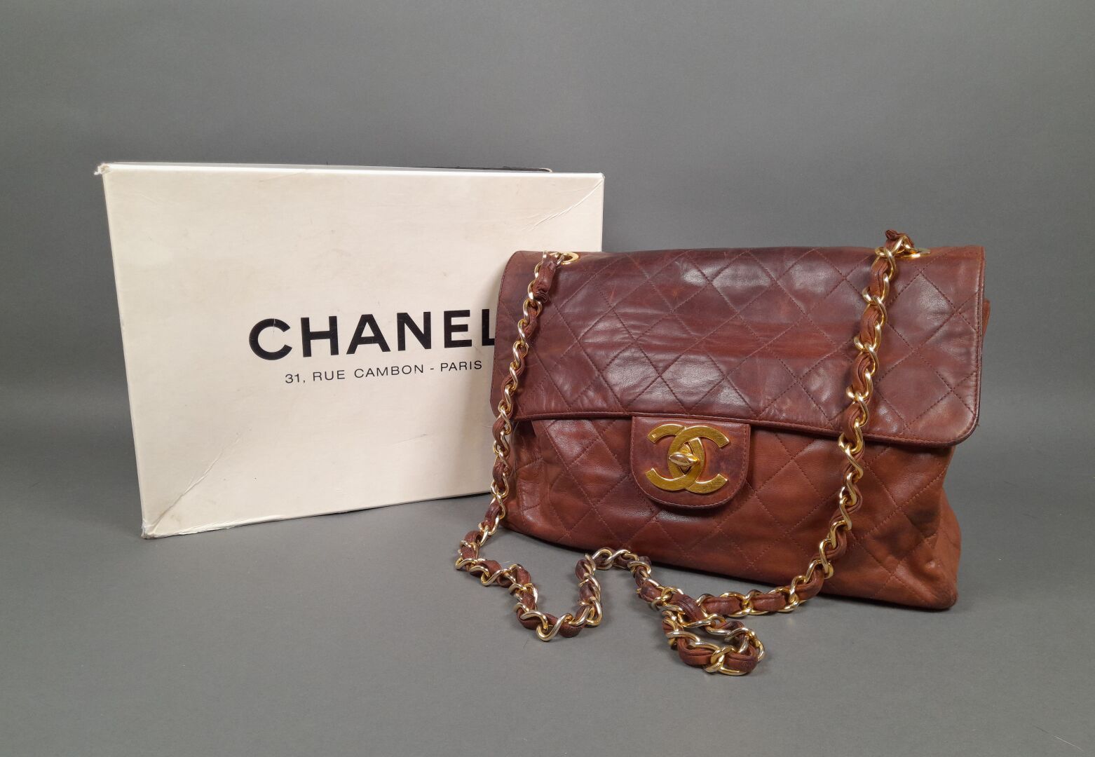CHANEL, PARIS. Model: Timeless. Shoulder bag in brown la…
