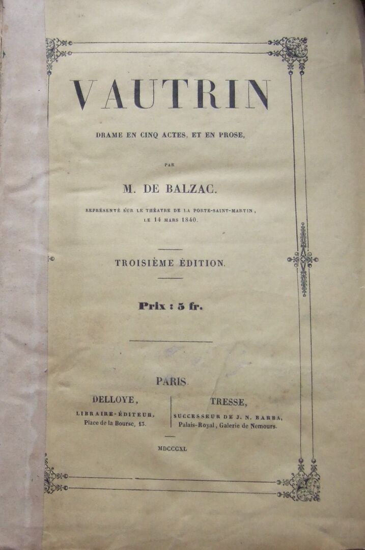Null Honoré de Balzac, Vautrin, dramma in cinque atti, in prosa.
Parigi, Delloye&hellip;