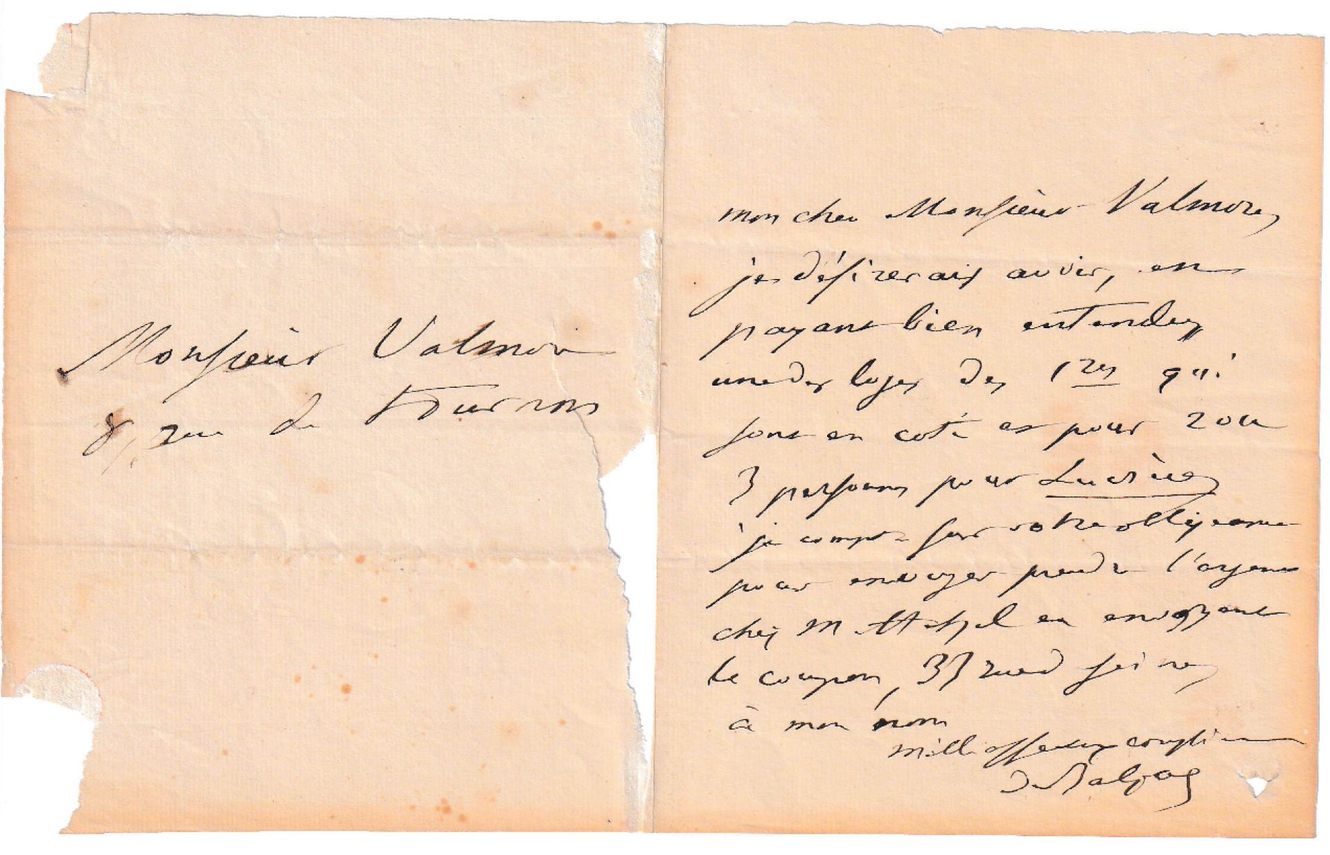 Null Honoré de Balzac, Lettre autographe signée.
[avant le 22 avril 1843], 1p in&hellip;