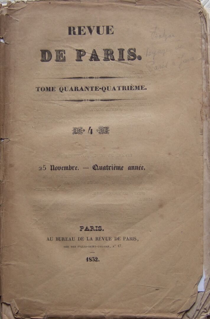 Null Honoré de Balzac, Voyage de Paris à Java [in] La Revue de Paris.
Parigi, uf&hellip;