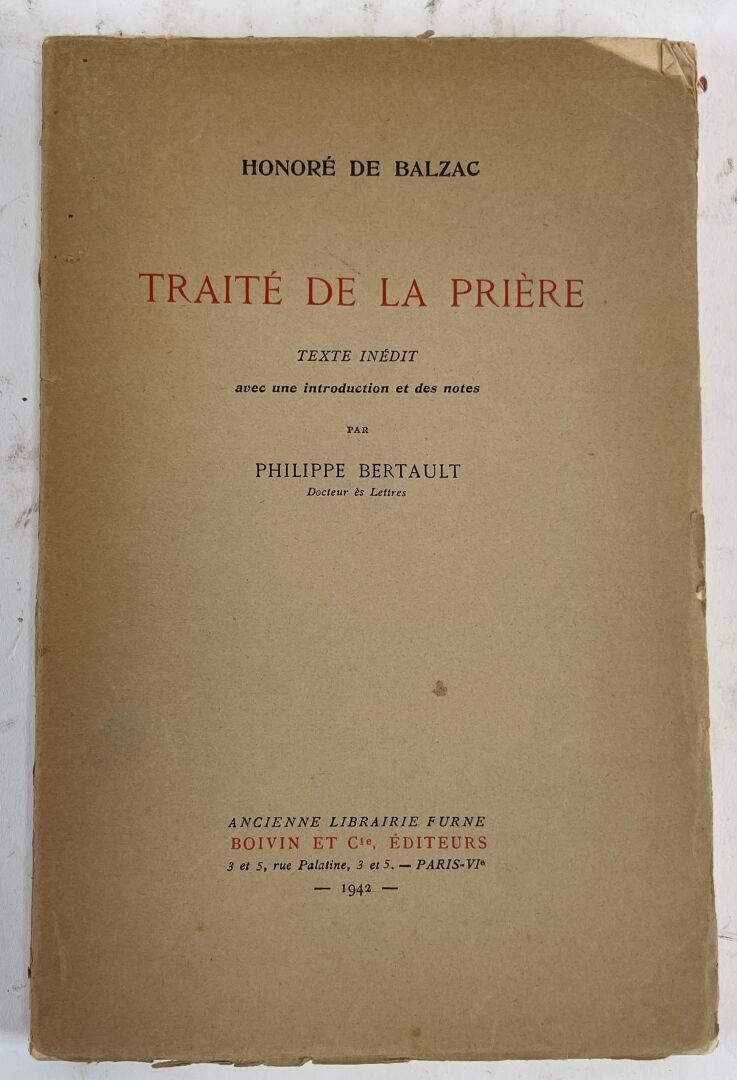 Null Honoré de Balzac, Traité de la prière.
Parigi, Boivin et Cie, 1942. In-8, 1&hellip;