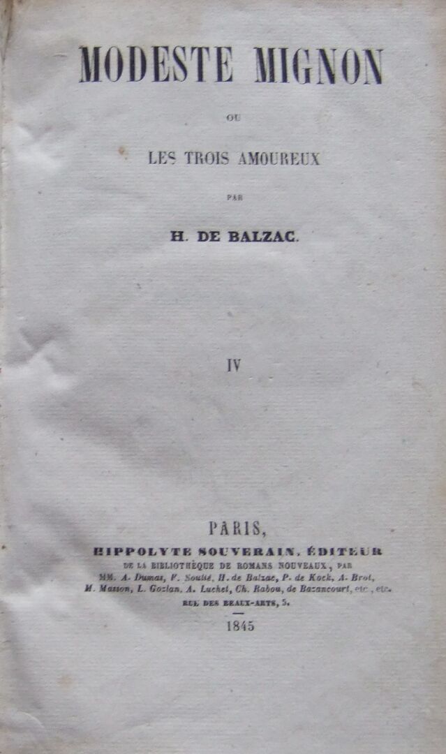 Null Honoré de Balzac, Modeste Mignon ou les trois amoureux.
Parigi, Hippolyte S&hellip;