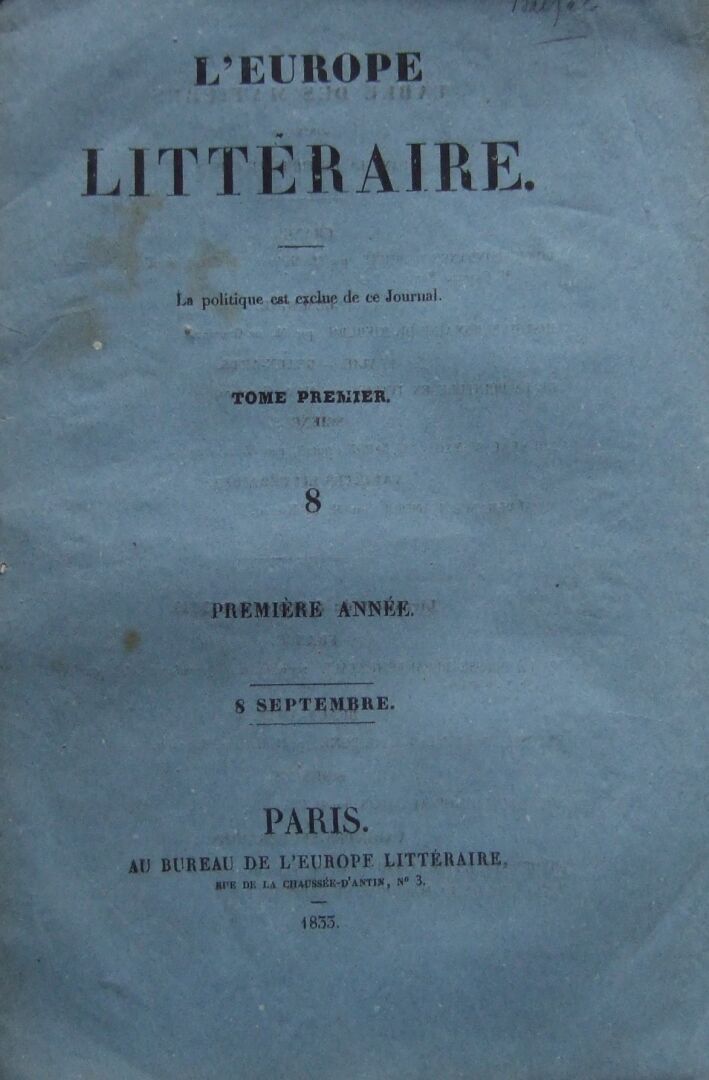 Null Honoré de Balzac, Persévérance d'amour [in] L'Europe littéraire.
Parigi, pr&hellip;