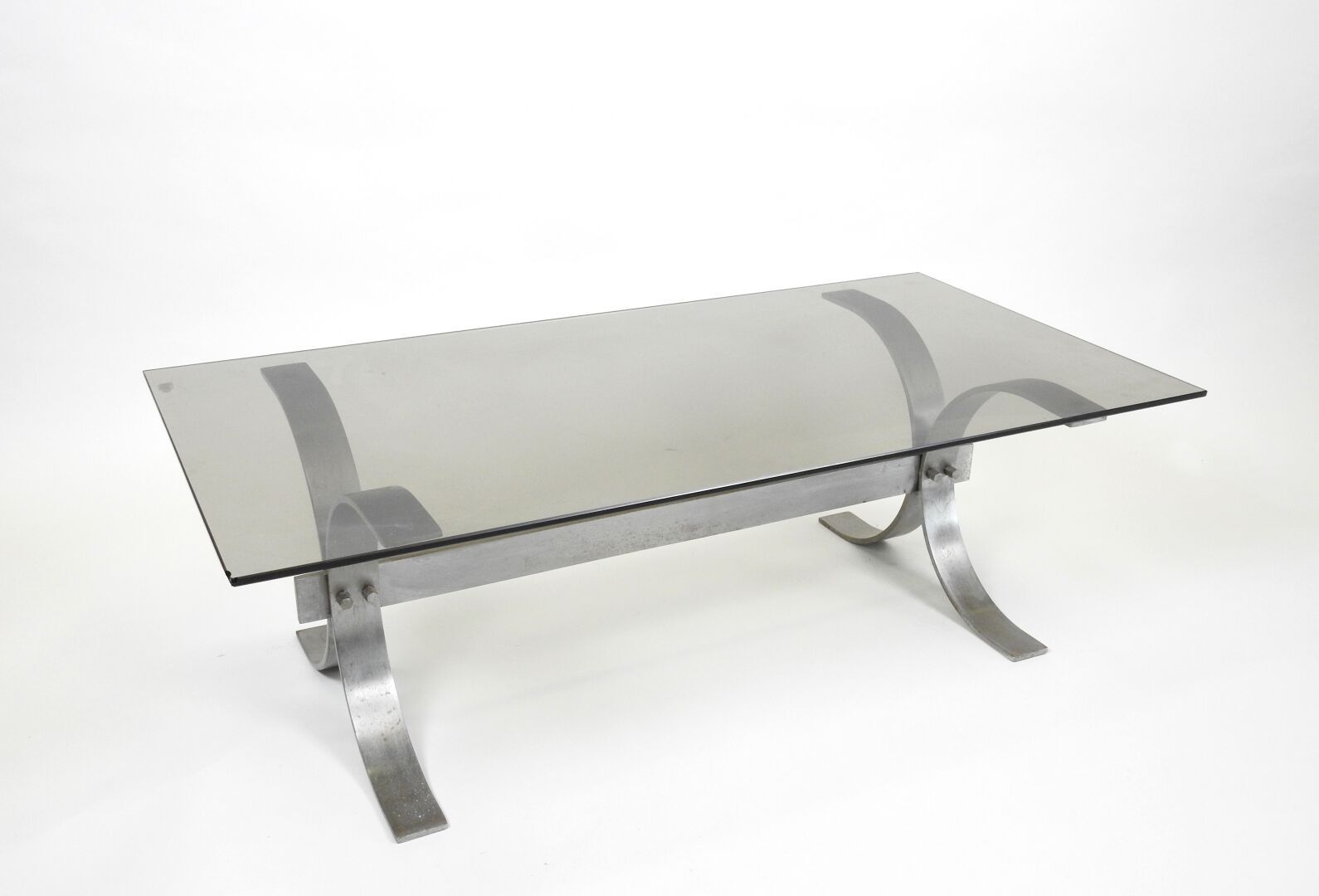 Null Coffee table with rectangular smoked glass top, chrome-plated metal base wi&hellip;