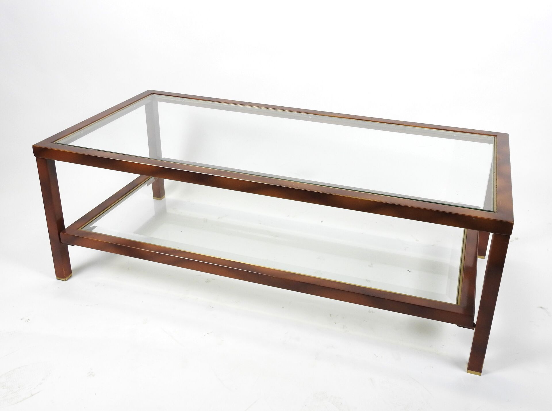 Null Table basse rectangulaire en métal laqué à deux plateaux de verre biseauté.&hellip;