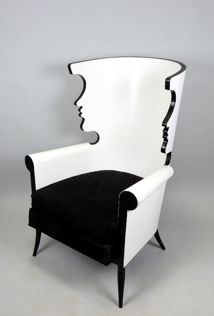 Null Jean MARAIS (1913-1998).
HOMMAGE À COCTEAU" model armchair in hammered meta&hellip;