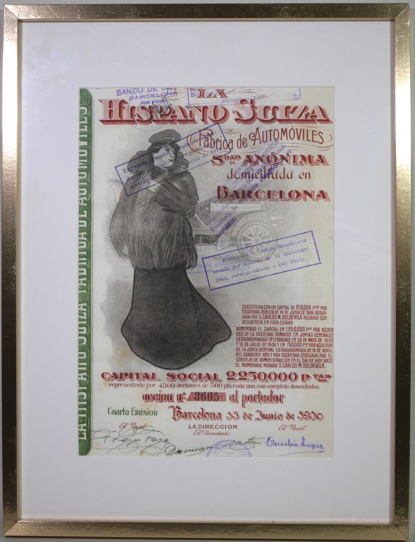 Null Bon d'action de la société HISPANO SUIZA, émission du 13 juin 1910. Augment&hellip;