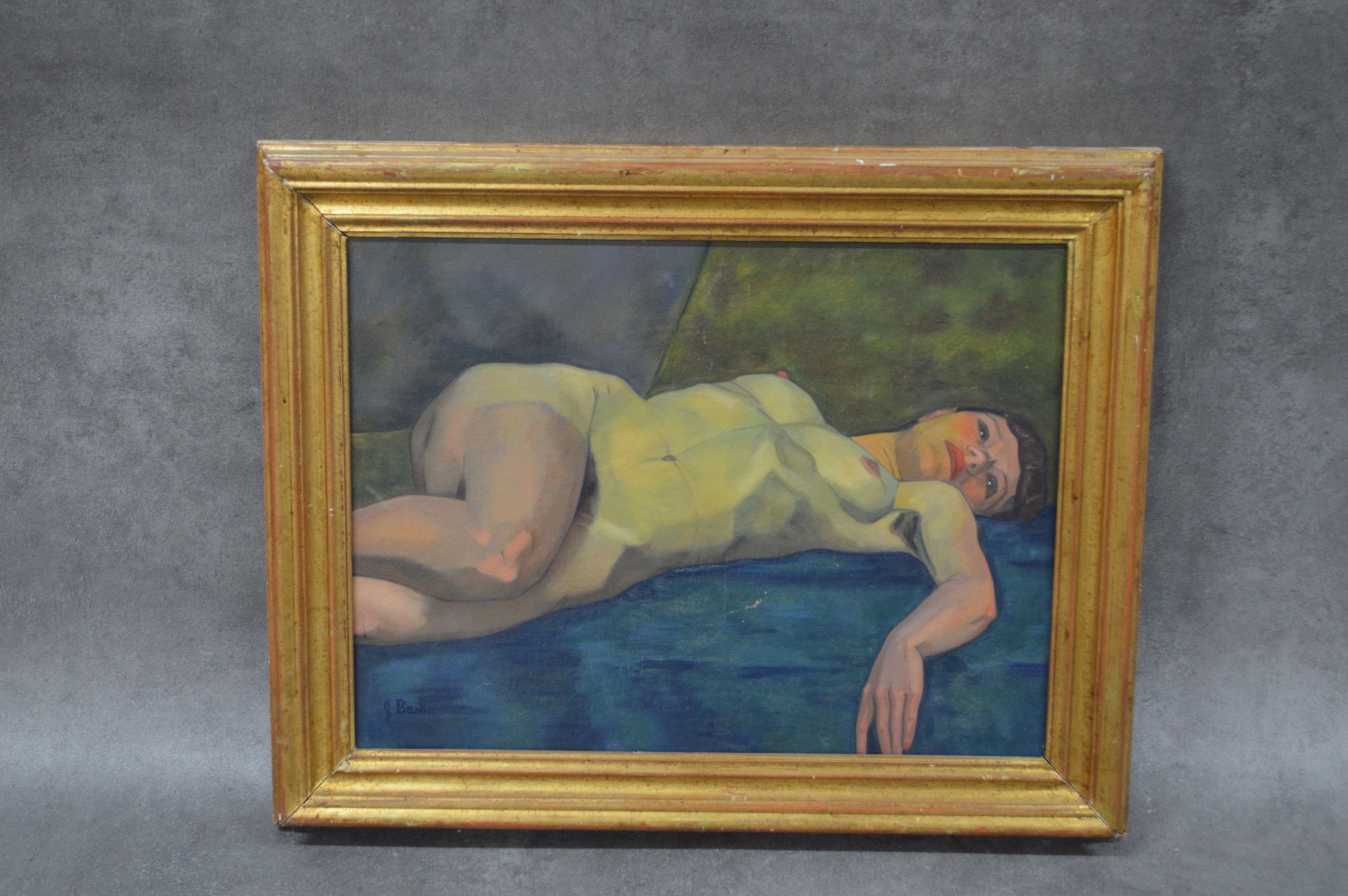 Jean BARB 
非常漂亮的布面油画。签名为J.Barb
（Jean Barb- 1904-1989）。躺着的裸体女人。帆布上的油彩双面。没有经过认证。尺寸&hellip;
