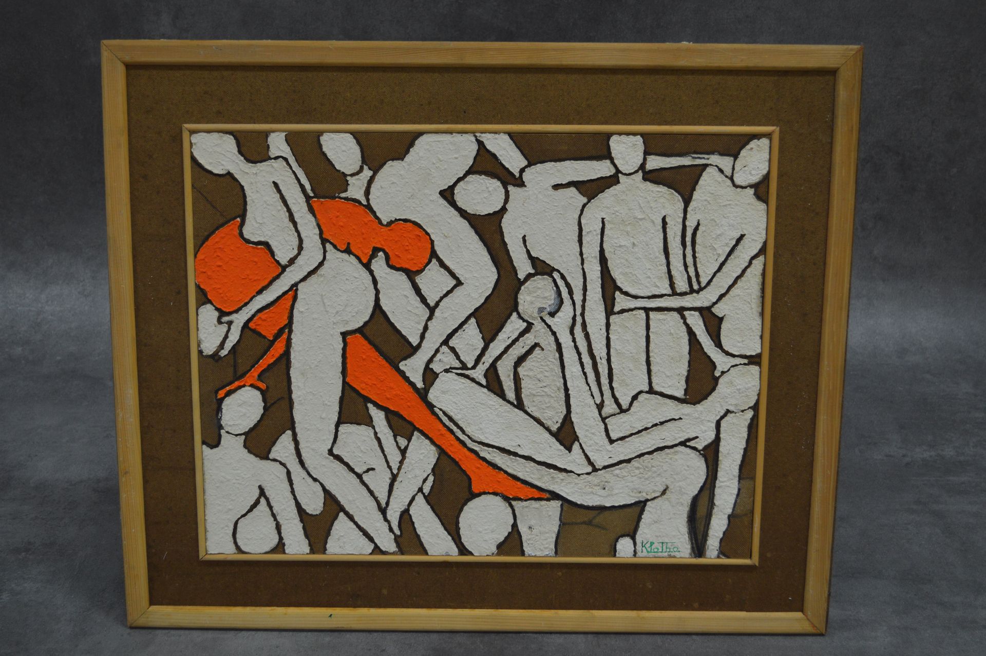 Toile 木质支架上的丙烯画。男人。中央部分的小事故。右下方有签名。尺寸85 x 70厘米