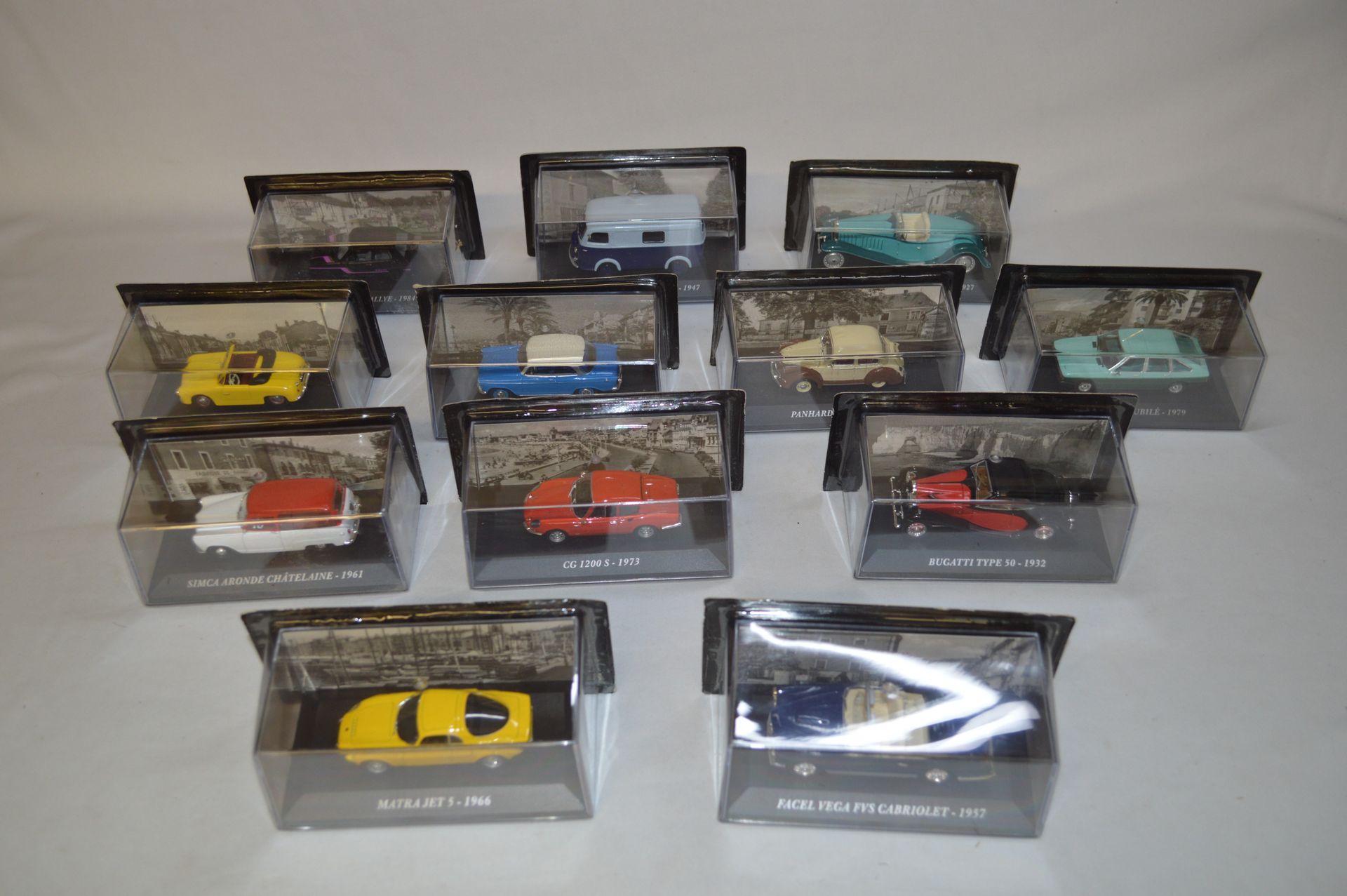 Null COBRA Editions. Metal. 1 : 43. Set of twelve miniatures including Simca aro&hellip;