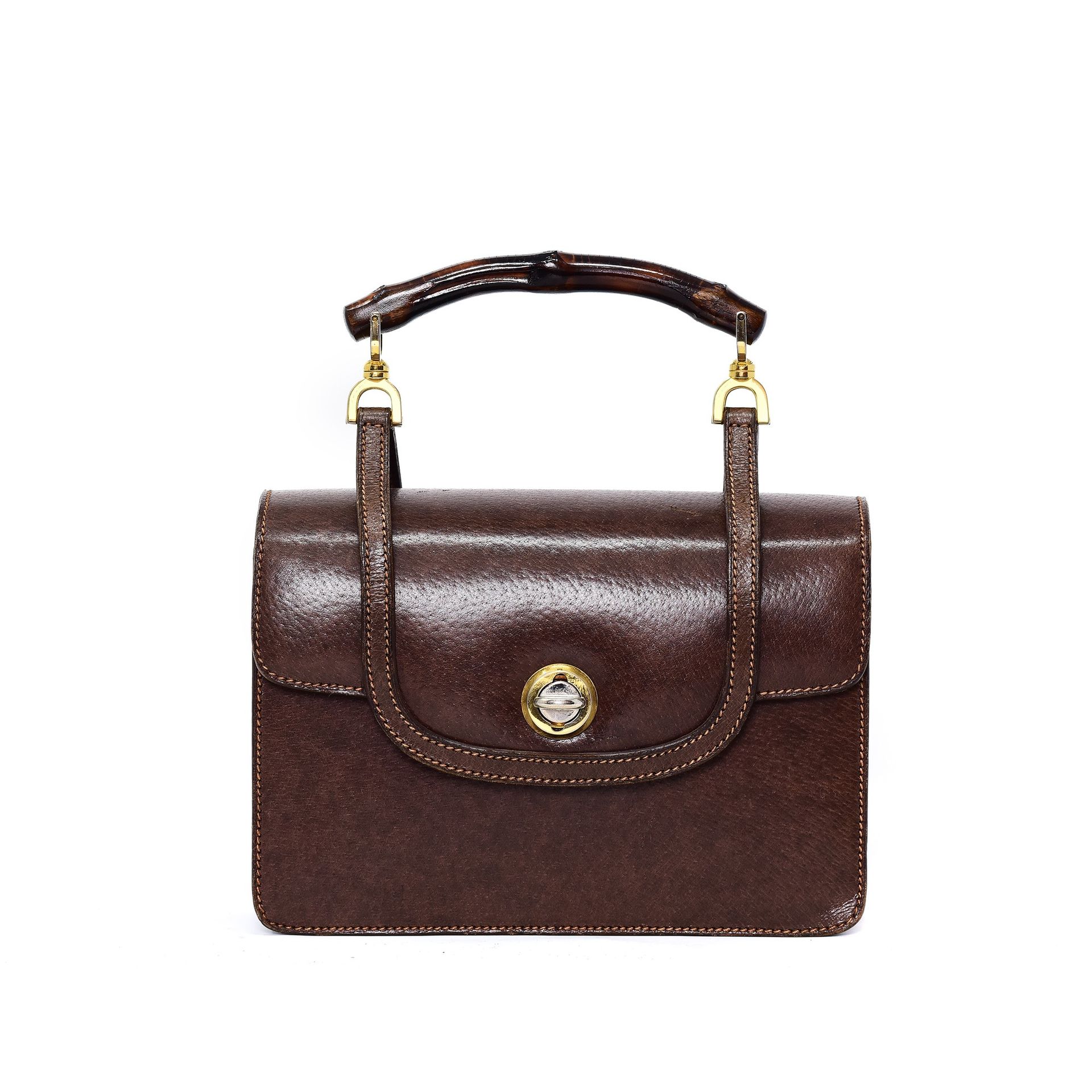 GUCCI Borsa Gucci Bamboo vintage en piel marron con manici in bambù. Buenas cond&hellip;