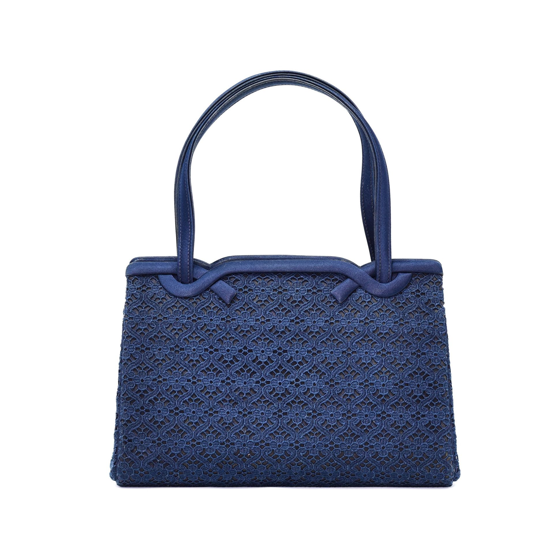 GUCCI Borsetta vintage Gucci en pizzo blu con asas y perfiles en raso blu. Rives&hellip;