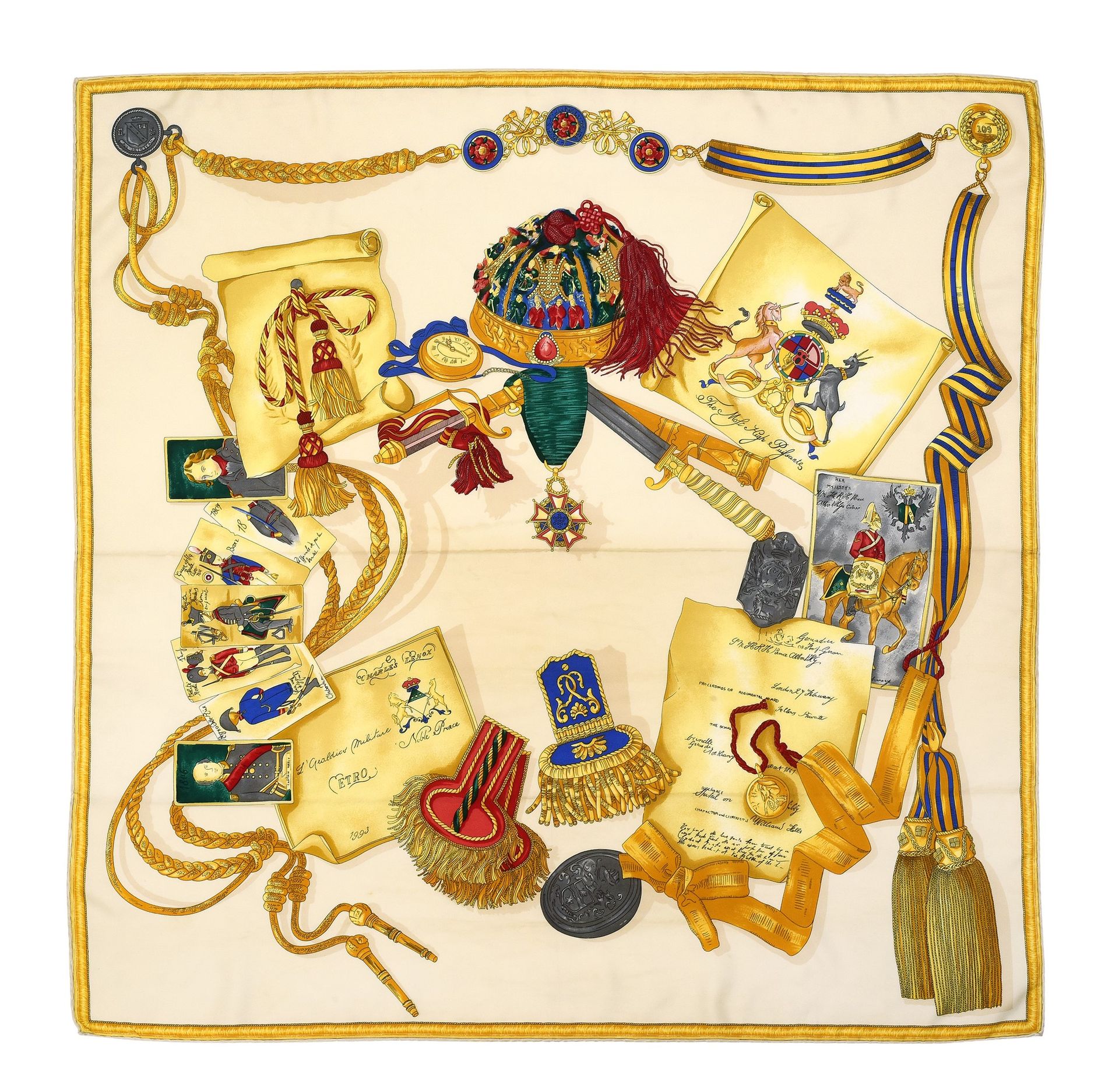 ETRO Etro的围巾上有军事印章，在seta。(Piccoli difetti)

尺寸 88 x 88 cm

Etro的丝绸围巾，有军装印花。(很少的缺&hellip;