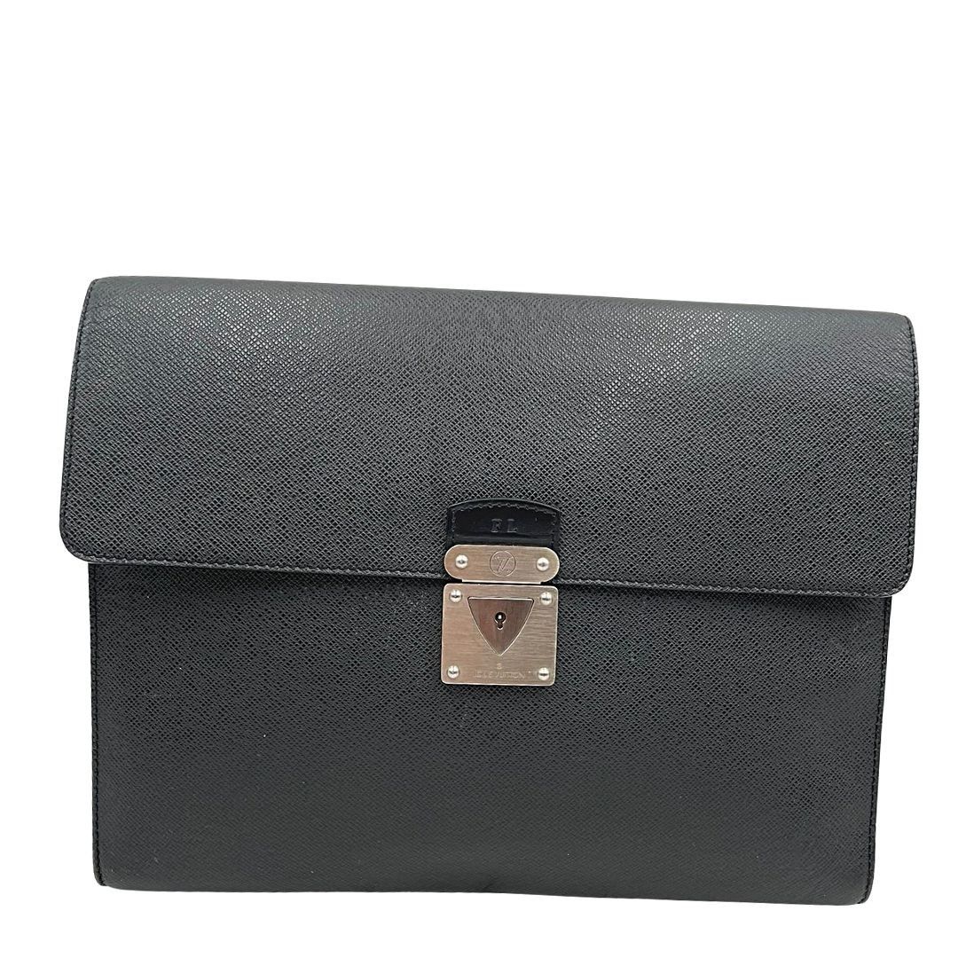 LOUIS VUITTON Porta documenti Louis Vuitton in pelle saffiano grigio antracite c&hellip;