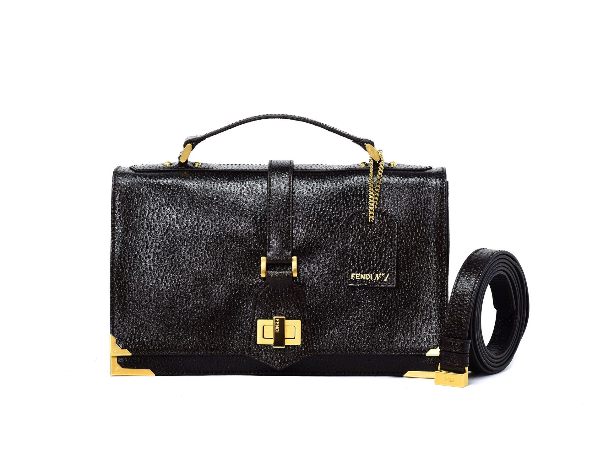 FENDI Borsa a mano Fendi N.1 in pelle marrone con tasca interna con cerniera e t&hellip;