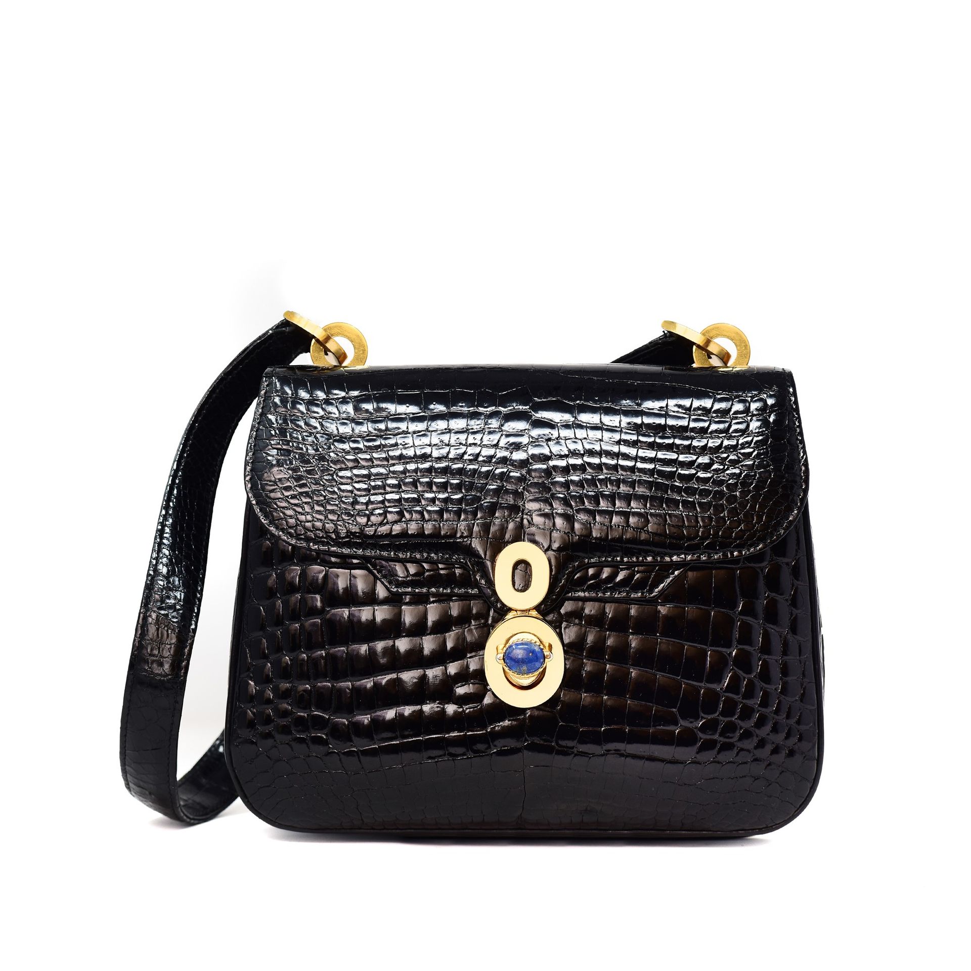 GUCCI Vintage Gucci shoulder bag in black Crocodylus Niloticus with gold-tone me&hellip;