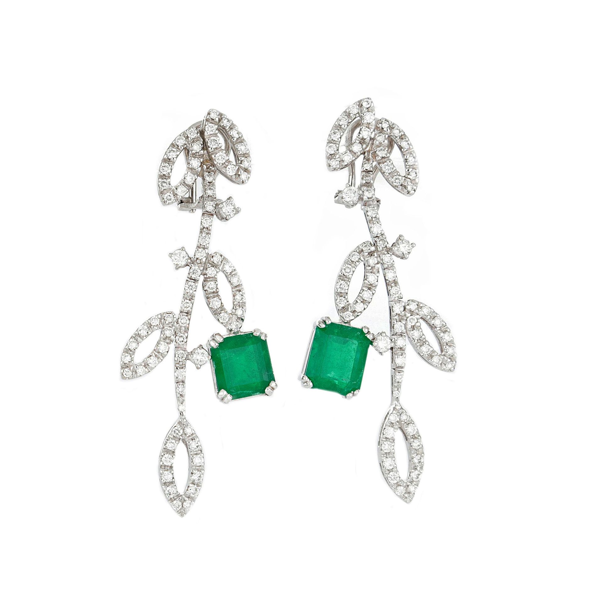 Null 18K white gold drop earrings with octagonal emeralds for a total weight of &hellip;