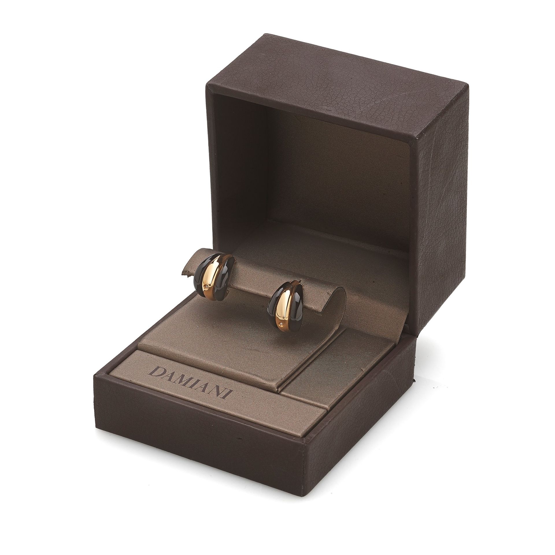 DAMIANI Damiani signature earrings in 18K yellow gold and black enamel with two &hellip;